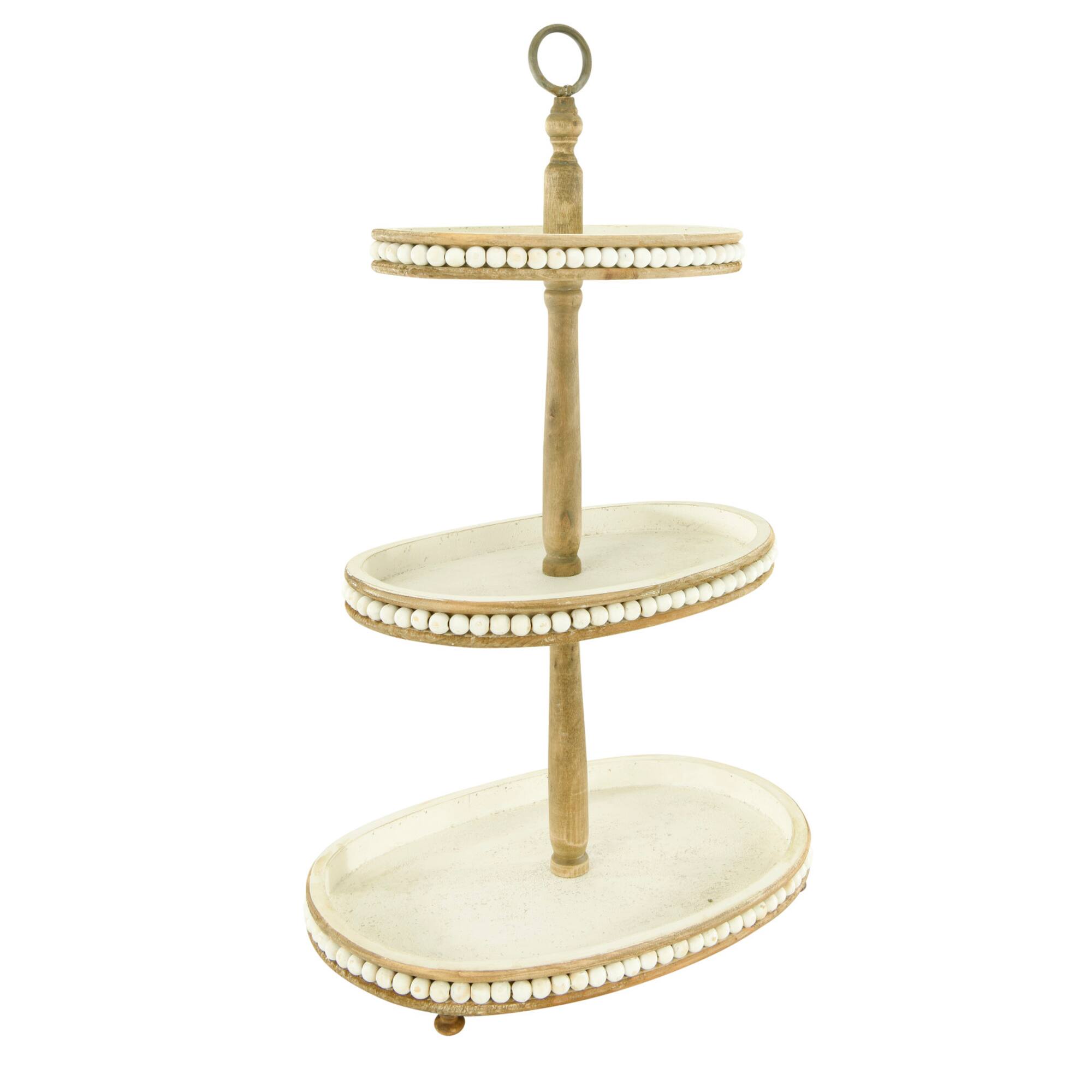 Hello Honey® 30.5" Decorative Oval 3-Tier Wood Tray with Handle
